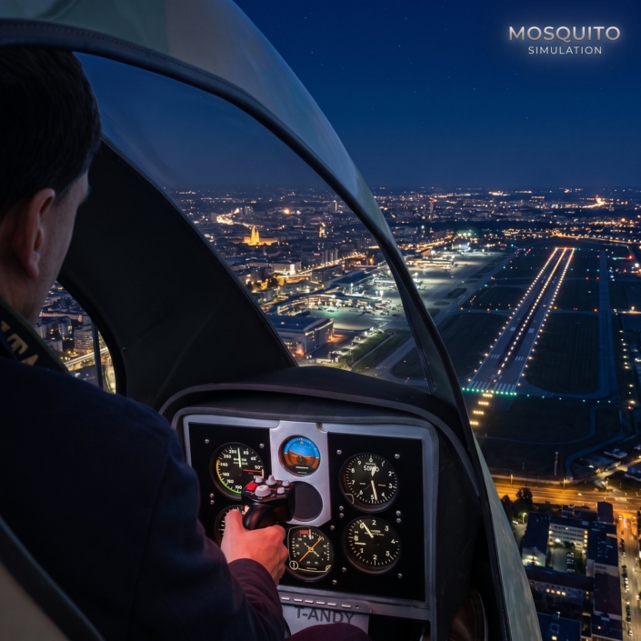 Volo notturno sopra Milano nel simulatore di elicottero